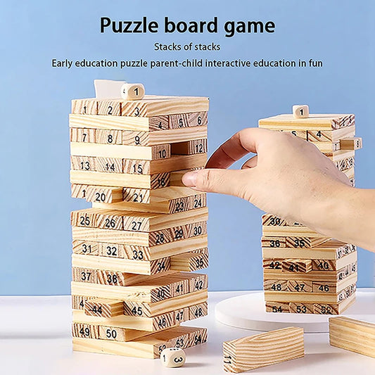 Solid Wood Puzzle Stacked High Stack Tower Drawing Block Children'S Parent-Child Interactive Board Game